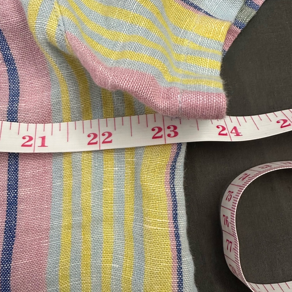 C&C California Women Large 100% Linen Short Sleeve Striped Button Down Shirt - Picture 4 of 5